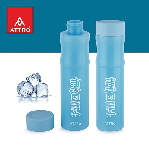Image of ATTRO Crazy 1000ml Water Bottle - Round Plastic Fridge Bottle - Airtight, Leak-Proof, BPA-Free, Freezer Safe Durable & Lightweight - Set of 2 Blue - Ideal for Home & Office