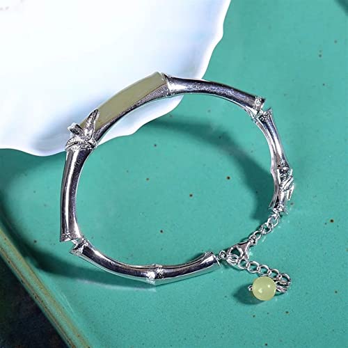 Bracelet en jade vert et argent S925 style rétro unique - 3