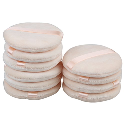 JOLY Powder Puff for Face Powder 3.54 inch Cotton with Strap Hand Wash Pack of 10