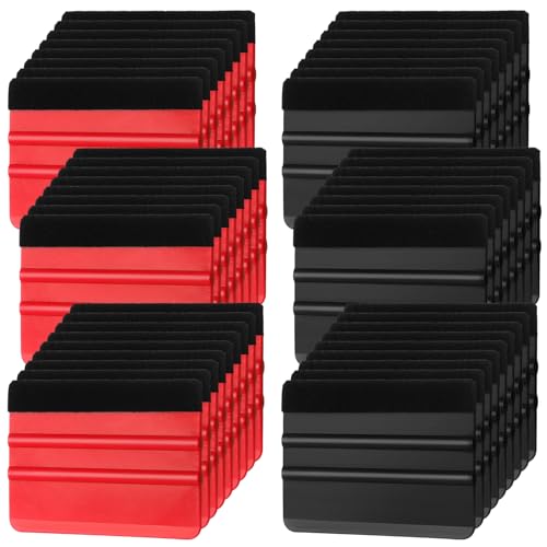 Image of Lasnten 50 Pcs Plastic Vinyl Squeegee 4 Inch Felt Edge Squeegee for Car Window Windshield Glass Cleaning Tool Vinyl Scraper Decal Applicator Tool with Black Fabric Felt Edge (Red, Black)