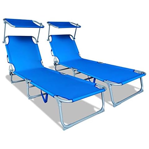 Juego de 2 Tumbonas Plegables con Respaldo Ajustable y Parasol VOUNOT Cover