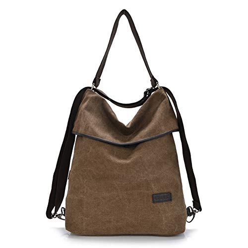 Yookeyo Women Multifunction Shoulder Bag Canvas Backpack Purse Crossbody Casual Travel Daypack, Coffee, Large