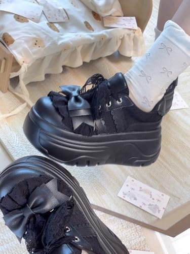 Y2K Chunky Platform Lolita Shoes - Lace-Up Doll Style with Ribbon & Lace, Cute Cake Bottom Sneakers for Girls3