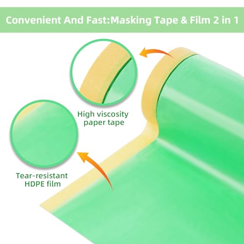 Image of Pre-Taped Masking Film for Painting 44 in x 65 ft Painters Plastic Roll Painters Plastic with Tape（1Rolls）