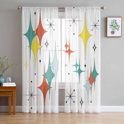 Middle Century Modern Sheer Curtains 63 Inch Length 2 Panels