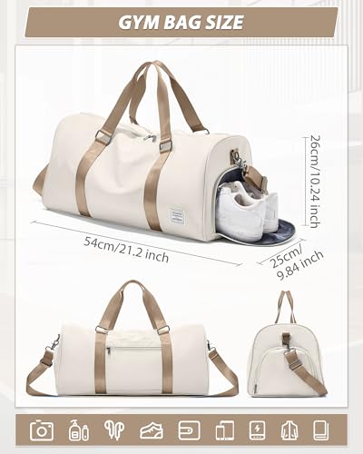 Image of Travel Duffle Bag,Weekender Overnight Bags for Women with Shoes Compartment,Tote Gym Bag Personal Item Carry On Bag for Travel Business Trips Sport Hospital Dance Beige Brown