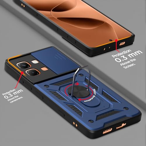 Image of Pikkme Back Cover for Infinix Note Edge 5G | 360 Protection Case | Sliding Camera Shield Cover & Ring Holder Stand D10 Tough Armor Bumper Case (Blue)