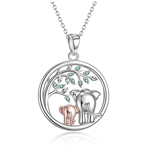 YFN Sterling Silver Elephant Necklace Jewellery for Women Mother Daughter Necklace Mothers Day Gifts for Women Mum Girls (silver-elephant round necklace) Cover
