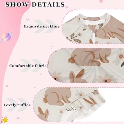 Girls One Piece Swimsuits Long Sleeve Swimsuit Zipper Bathing Suits Rabbits Forest Animal Bunny3