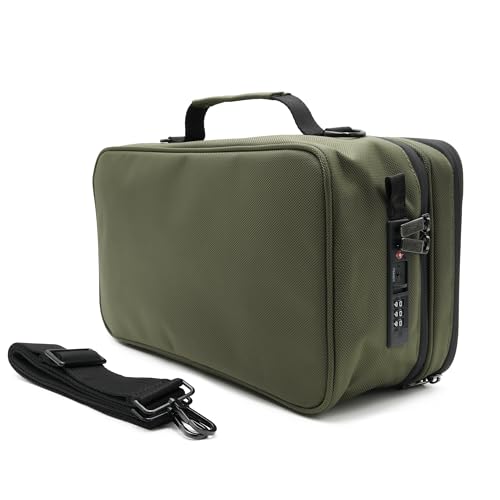 Large Storage Case with TSA Combination Lock Bag, Portable Carbon Lined, XL Medicine Lockable Box for Travel & Home Secured Box Organizer Divider Jars Accessories, Removable Tray (Green)4
