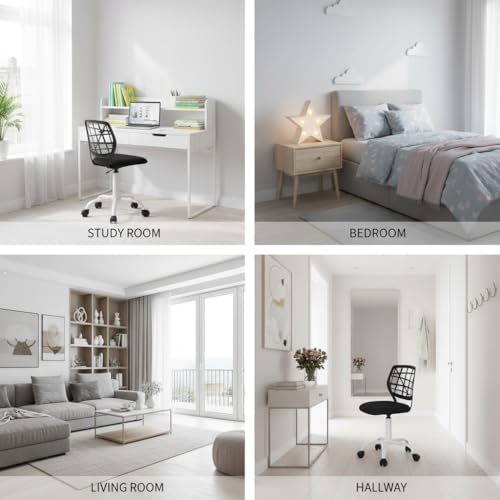 FurnitureR Moderner ergonomischer Bürostuhl, Verstellbarer Computerstuhl, Drehstuhl ohne Armlehnen, für Jugendzimmer und Büros, Macaronschwarz