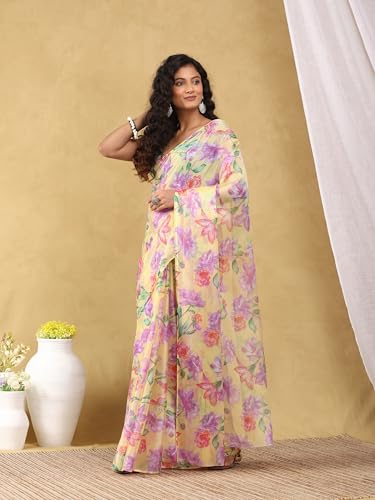 Image of Garden Vareli Floral Print Chiffon Saree