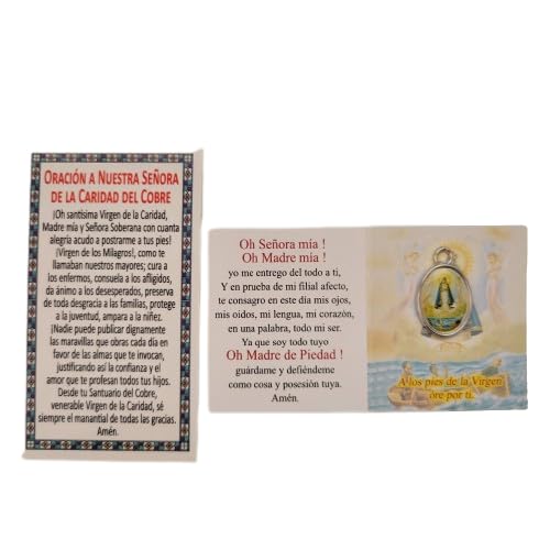 Miniatura 3 de Our Lady of Charity Oval Medal 1" with Our Lady of Charity Religious Holy Card Prayer, Caridad Del Cobre Virgin Mary