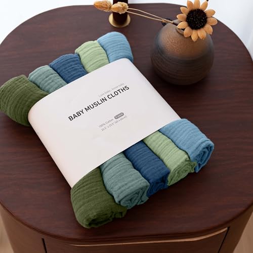 Image of Muslin Receiving Blankets, Neutral Blanket Swaddling for Newborn Boys and Girls, 5 Pack Breathable and Skin-Friendly Swaddle Wrap for Infant Baby (Soft Colors)
