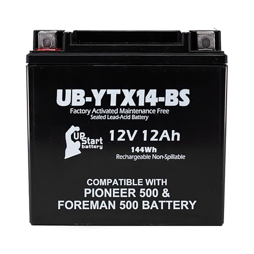 YTX14-BS Replacement For Honda Foreman 500 Battery 2001-2014 & For Honda Pioneer 500 Battery 2019-2022 - Fits TRX500FE FM TM Trax TRX 500 TRX500FA Fourtrax Rubicon 4x4 ATV UTV - 12V 12AH
