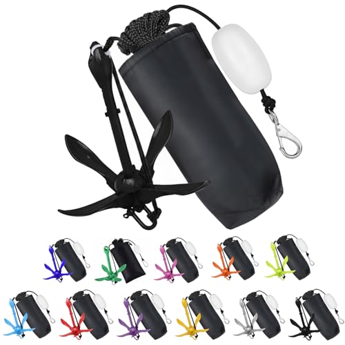 MorningRo 1 Pack Marine Kayak Anchor Kit Folding Grapnel Boat Anchor Kit Kayak Fishing Accessories for Small Boats Canoe Paddle Boards(Black,3.3 lb)