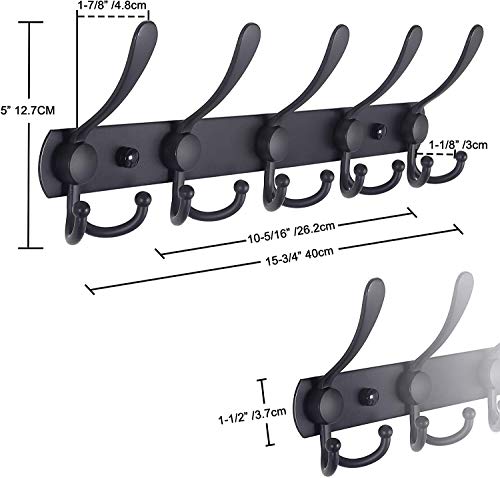 Vasgor 2Pcs Heavy Duty Wall Mount Coat Hook, Stainless Steel Rack Of 5 Tri Hooks For Coats, Towels, Purse Robes Keys And Hats Multi Purpose For Kitchen, Bedroom, Bathroom, Entryway (Black) #TOP2