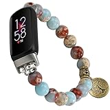 Wongeto Compatible with Fitbit Luxe Band Natural Gemstone Beaded Handmade Elastic Stretch Bracelet Tree of Life for Women (Ocean Blue Agate)