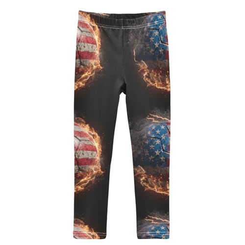 Football with an American Flag Girls Leggings Kids Yoga Pants Dance Active Tights 4T