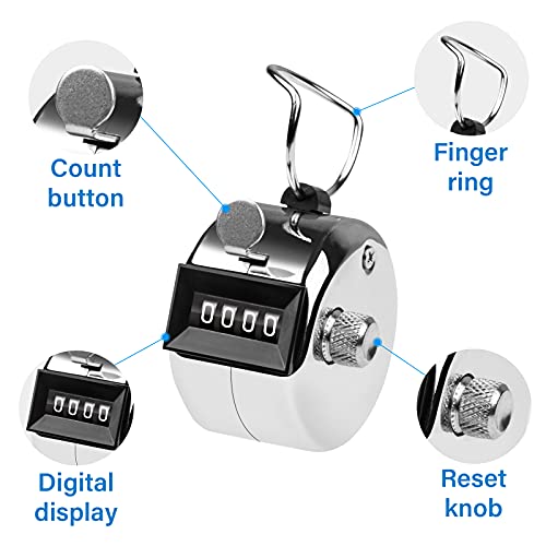 SDARMING Handzähler Zähler, Metall Zähler Klicker Counter, 4-Stellige Zähler für Personenzähler, Golf, Reihenzähler Stricken.