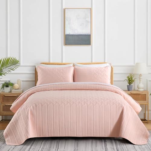 Edredón rosa rubor queen Yiran reversible con 2 fundas de almohada 3