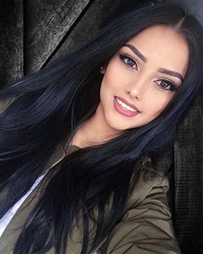 Ba Sha - Peluca de pelo largo y recto de fibra sintética de alta calidad, color negro natural, para uso en fiestas de mujeres + gorra de peluca gratis