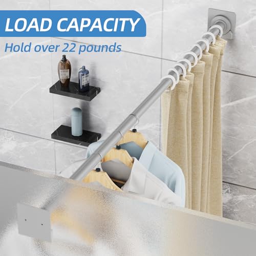 Image of CorkLatta Matte Silver Shower Curtain Rod,1 Inch Diameter Stainless Steel Adjustable Spring Tension Rods 32 to 92 inch,with Holders,Anti-Slip,Curtain Rods No Drilling(1 Pack)
