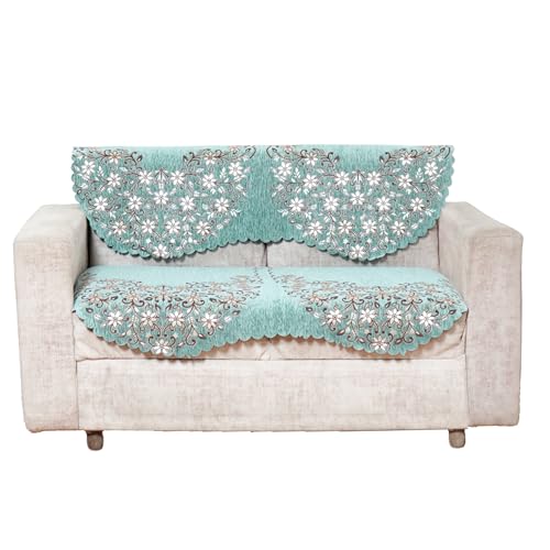 Fashion Throw 'Elegant Series' Sofa Cover 2 Seater Chenille Sofa Cover with Back Cover | Anti-Slip Furniture Protector for Living Room | Wooden Sofa Home Decor Sage Green