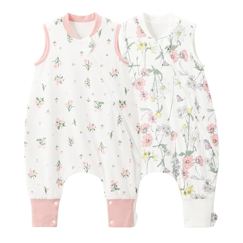 Image of Duomiaomiao 2 Pack 1.0 TOG Toddler Sleep Sack 6-12 Months 100% Cotton Lightweight Baby Sleep Bag with Feet, Breathable Comfy Toddler Wearable Blanket
