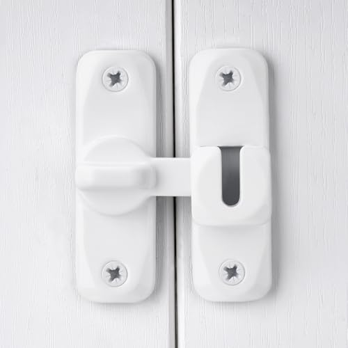 Image of INIRET 4 Packs Barn Door Latches,White 90 /180 Degree Gate Lock,Zinc Alloy Right Angle Door Lock Latch,Flip Gate Latches Hardware,Door Security Sliding Door Latch Lock fo Cabinets,Bathroom,Barn Door