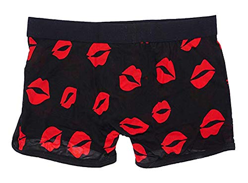 Meykiss Men's Sexy Mesh Lip Printed Underwear Boxer Briefs M Black
