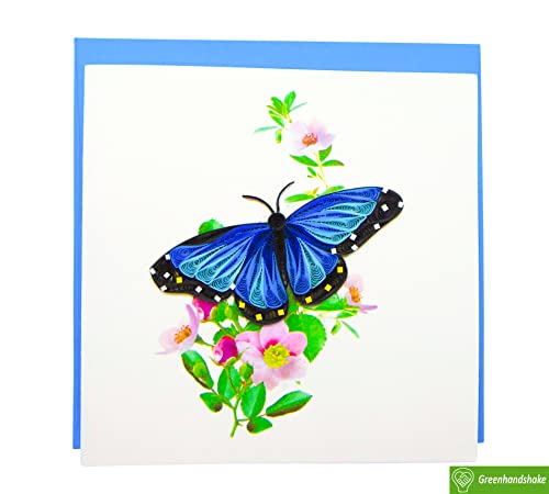 Ulysses Butterfly, Quilling Card 3D - Unique Dedicated Handmade, Design Greeting Card For Birthday, Valentine's Day, Mothers Day, Spring, Fathers Day, Graduation, Wedding, Anniversary, Thank You, Get Well, All Occasion | 6" X 6" #TOP4