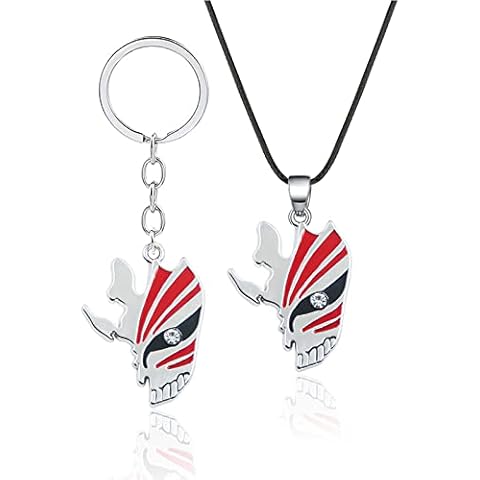 SONGCHANGJEWELRY Ichigo Kurosaki Hollow Mask Necklace Keychain - Espada NO.4 Ulquiorra and NO.6 Grimmjow Cosplay Necklace Keychain - Christmas Gifts for Kids Teens Girls Women Men, Zinc, No Gemstone Cover