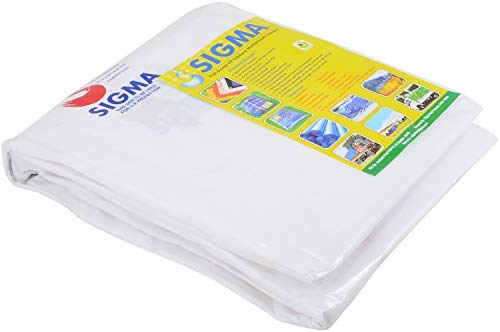 Image of SIGMA (LABLE) 10FT X 8FT 230 GSM Waterproof Tarpaulin Heavy Duty HDPE Sheet Super Strong Tirpal, Tarpal, Tadpatri UV Treated Rain, Roof, Shed Protection Multipurpose Cover, White (Eyelets Every 3ft)
