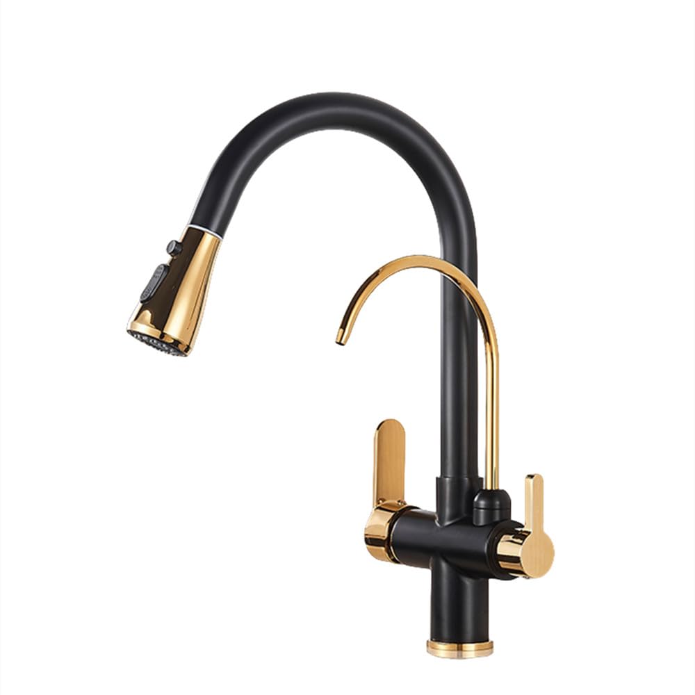 ZBBDFAZD Chrome Kitchen Faucet with Purified Water Filter 360° Rotation Hot & Cold Mixer Tap Deck Mounted Stylish Black Chrome for Modern Kitchens