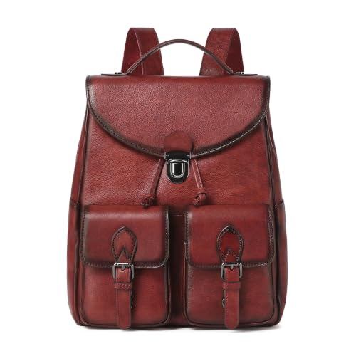 Image of COOLCY Women Vintage Genuine Leather Backpack Purse Fashion Rucksack Practical and Stylish Retro Daypack Bag (Wine)
