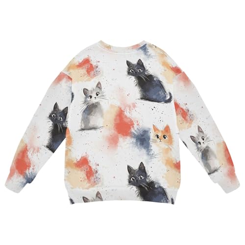 Funny Cat Shabby Chic Big Girls Hooded Sweatshirt Crewneck Boys Sweat Shirt Party 4T2