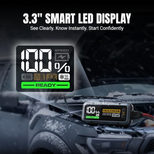 Image of Hulkman Alpha85S,Space Gray, 2000A 74Wh Smart Jump Starter with -40℉ Start Tech, 12V Portable Car Battery Booster, 3.3 inch LED Display, USB-C Power Pack, Jumper Cables for up to 8.5L Gas /6.0L Diesel