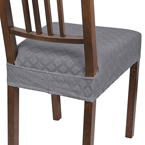 Image of SearchI Stretch Dining Chair Seat Covers Set of 6, Soft Removable Washable Seat Covers for Dining Chairs, Dining Room Seat Cover Slipcover Protector (Rear-Covered, Grey Diamond Jacquard)