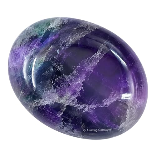 Image of Purple Fluorite Crystals and Healing Stones - Large Palm Stone Crystals Piedra - Crystal for Good Luck, Positive Energy, Meditation - Unique Stocking Stuffers and Birthday Gifts for Women, Men