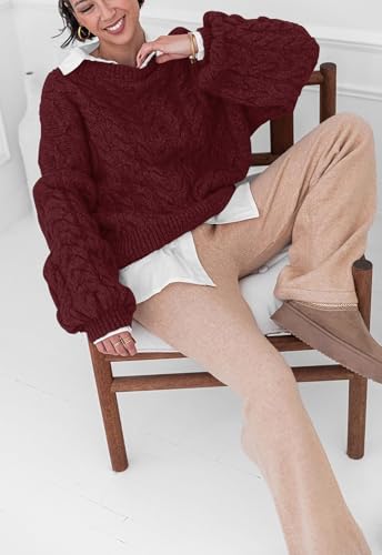 Image of PRETTYGARDEN Womens Sweaters Spring 2026 Cable Knit Long Sleeve Crewneck Oversized Sweater Chunky Pullover Loose Outfits