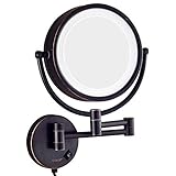 Make up Mirror with Lights and Magnification, 8 inch Double Sided Brass 360° Swivel Extendable Wall-Mounted LED Vanity Mirror with Switch,Black,10X