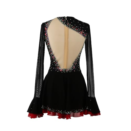 ZAGITOVA Vestido de patinação artística para mulheres, meninas, saia de patinação no gelo, manga com