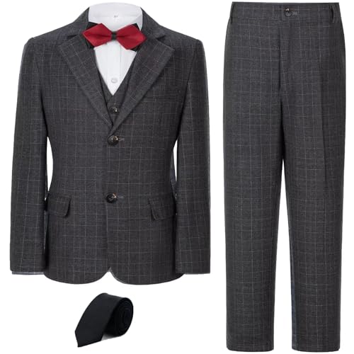 Boys Suit Size 12 Navy Blue Plaid Suits for Boys Formal Tuxedo Vest Pants Suit Set Wedding Easter Outfit