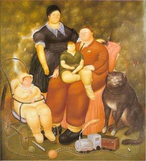 Peinture à l'huile Family Scene 1969 de Botero pour une decoration de salon chaleureuse 8x10