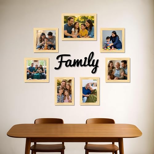 Image of Family Photo Frame Set of 7 for Wall Decor, Wooden Finish Collage Picture Frames for Living Room, Bedroom, Multi-Size Wall Hanging Gallery Frame Set, (4 Sets 4x6, 2 Set 6x4, 1 Set 6x8 Inch)