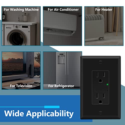 Lider Surge Protector Receptacle With Grounding Indicator, Child Safe Tamper-Resistant Wall Outlet, Residential Grade, Ul Listed, Self-Grounding, Modern Home, 15A 125V, Black #TOP5