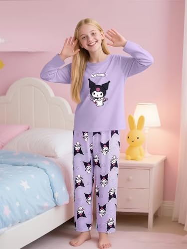 Image of SHRIMATE Apparels Cute Cartoon Character Girls Night Suit - Boutique Style Long Sleeve Graphic Cotton Blend Top and All-Over Print Pajamas