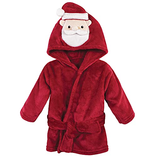 Image of Hudson Baby Unisex Baby Plush Animal Face Bathrobe, Red Santa, 0-9 Months