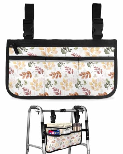 Anzona Fall Botanical Wheelchair Side Bag Walker Bag, Autumn Farmhouse Eucalyptus Leaves Wheelchair Accessories Armrest Pouch, Organizer Storage Bag for Walkers, Rollators, Scooters, 7.3''x13''